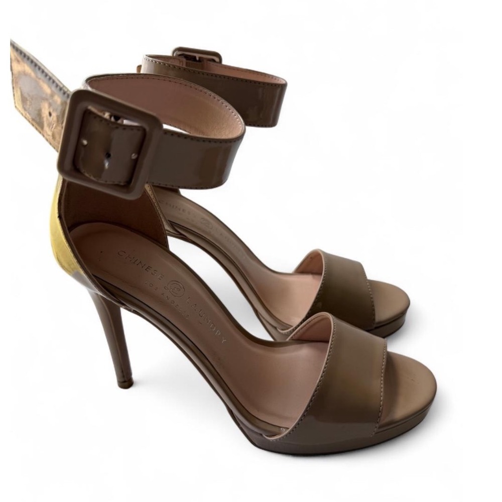 Chinese Laundry Nude Patent Platform Heels - Ankle Strap Sandals Size 8